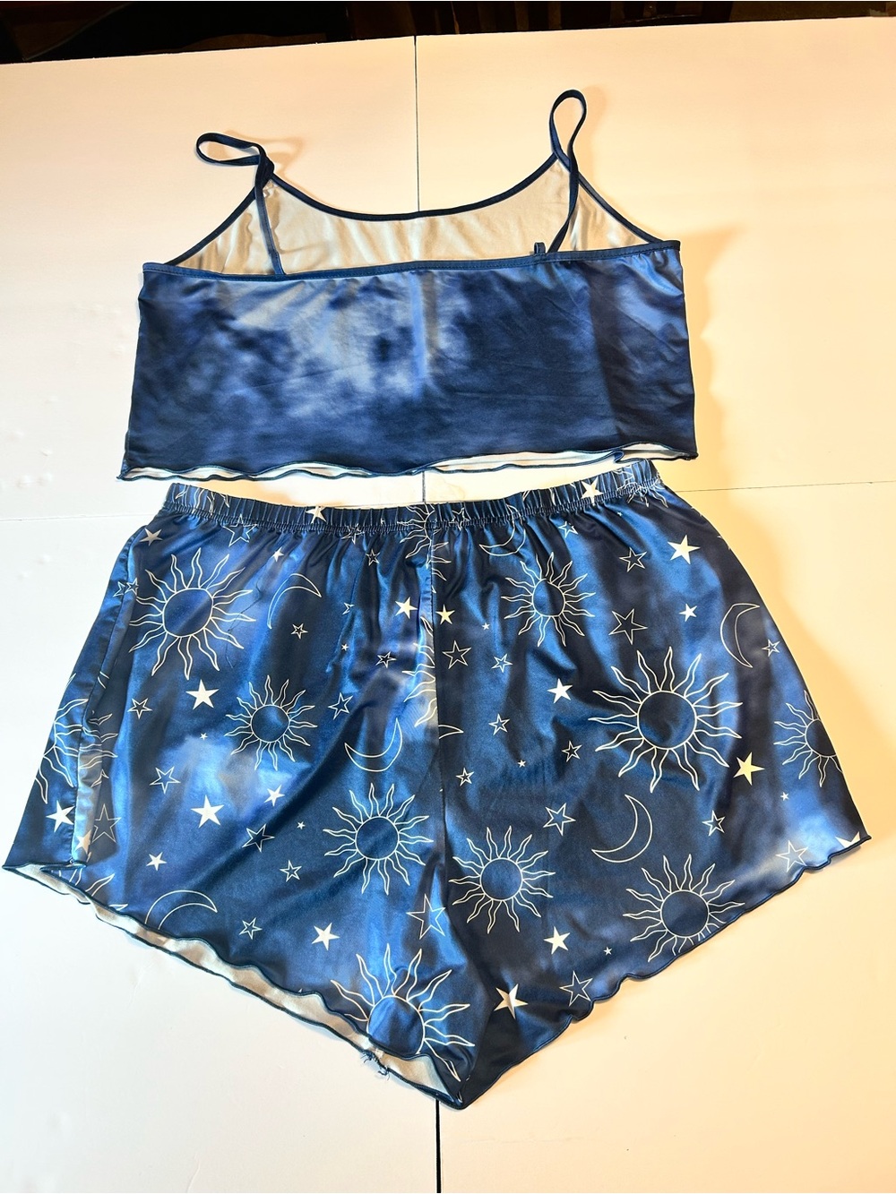 Satin Sun & Moon Navy Blue Cami and Shorts Sleep Set - Picture 10 of 10